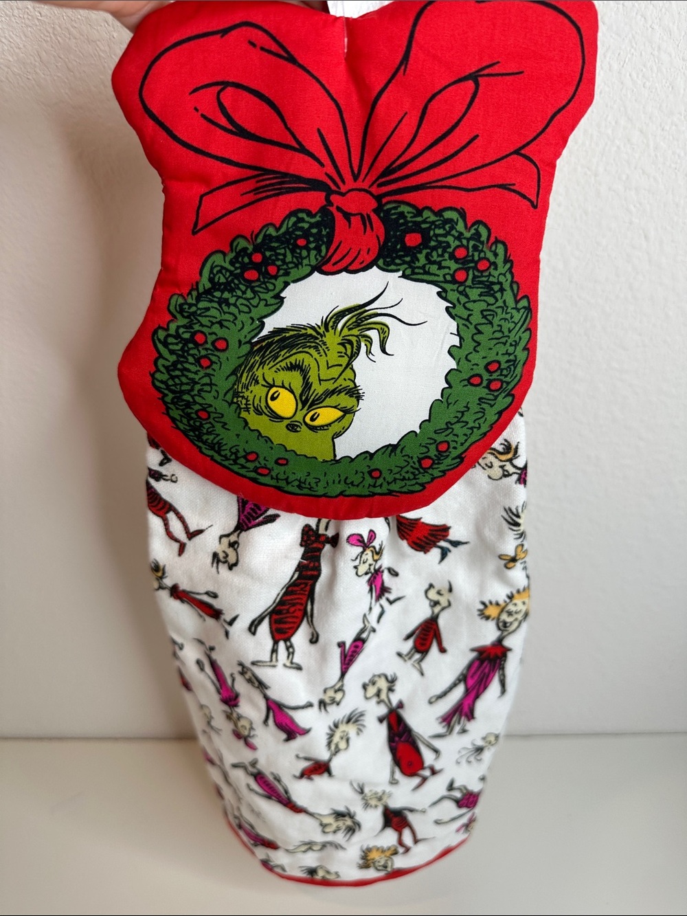 Red Grinch Print Holiday kitchen towel